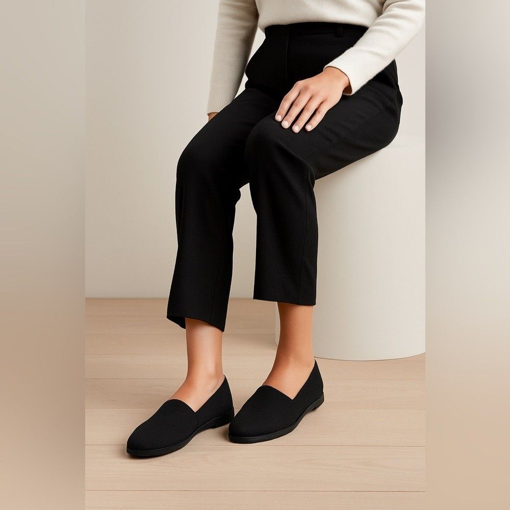 Eileen Fisher Demi Stretch Knit Slip On Loafers Black Women's Size 8 Flats